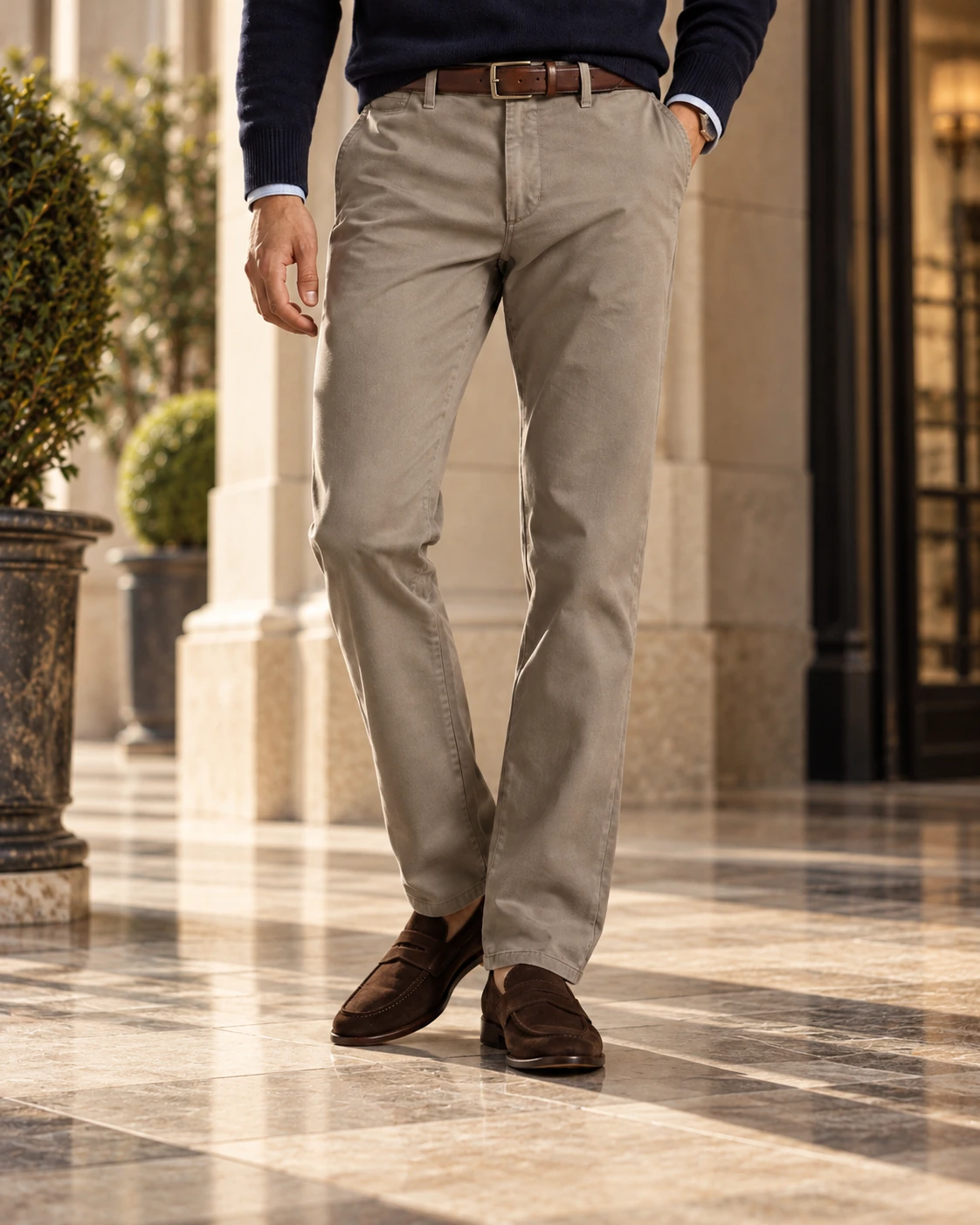 Pantalón Chino Gris piedra, detalle