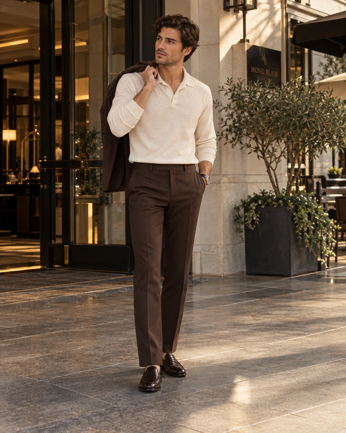 Pantalón de Vestir Marrón espresso, look completo