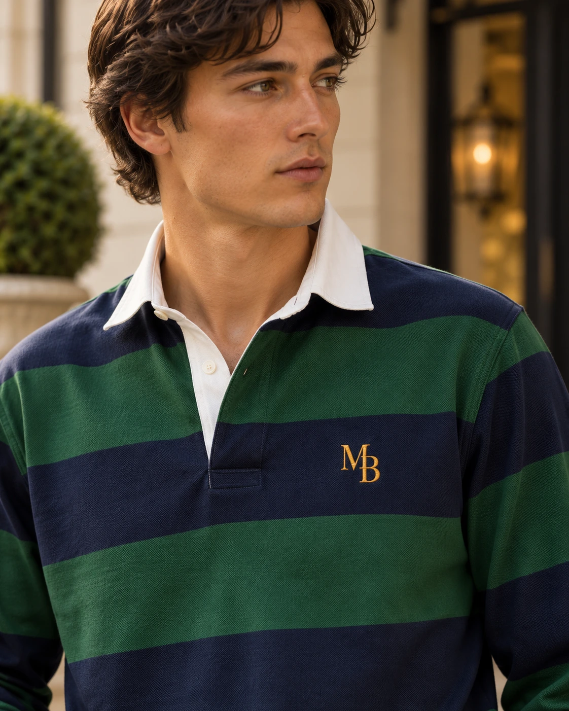 Polo Piqué Manga Larga Navy / Verde · MB Amarillo, detalle