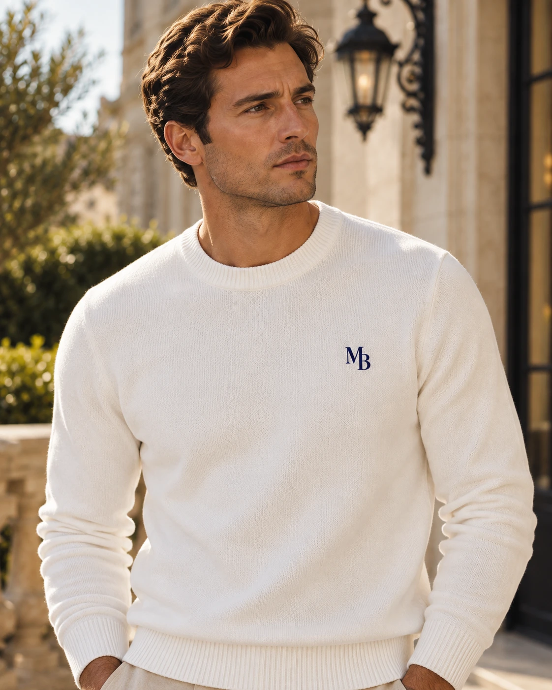 Suéter Cuello Redondo Blanco · MB Navy, detalle