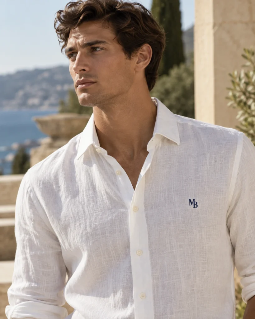 Camisa de Lino — Blanco · MB Navy — detalle