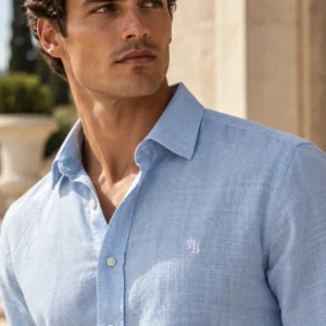 Camisa de Lino — Celeste · MB Blanco