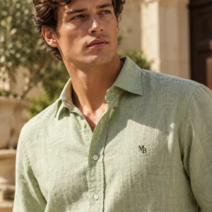 Camisa de Lino — Verde claro · MB Verde oscuro