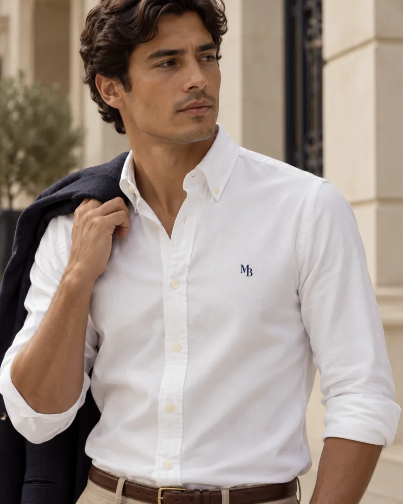 Camisa Oxford — Blanco · MB Navy — detalle