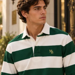 Polo Piqué Manga Larga — Blanco / Verde · MB Amarillo