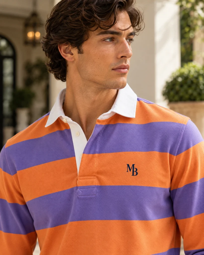 Polo Piqué Manga Larga — Naranja / Violeta — detalle