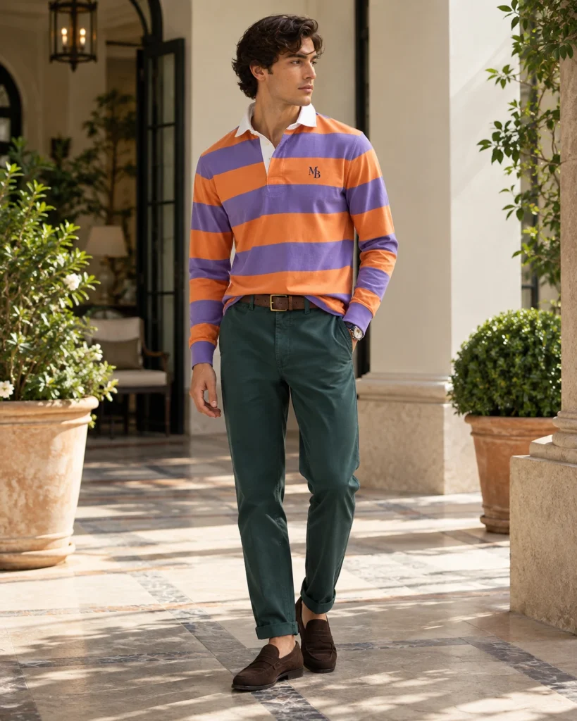 Polo Piqué Manga Larga — Naranja / Violeta — vista completa
