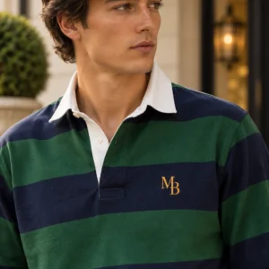 Polo Piqué Manga Larga — Navy / Verde · MB Amarillo