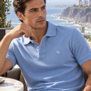 Polo Piqué — Celeste · MB Blanco
