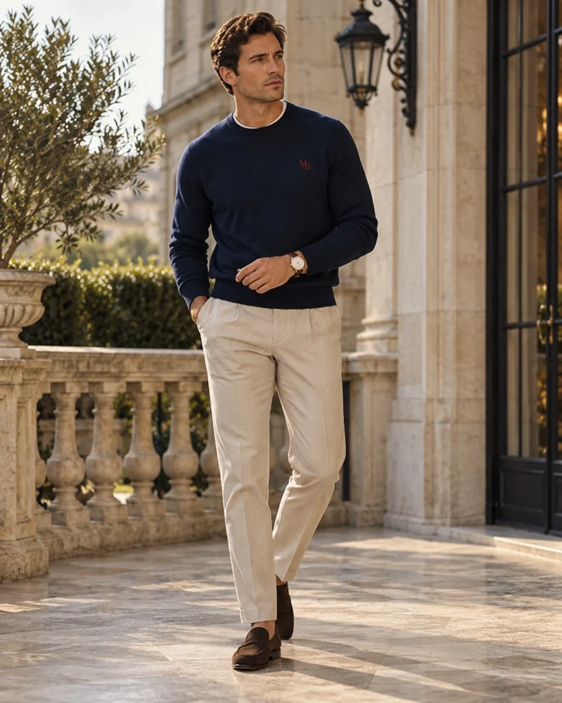 Suéter Cuello Redondo — Azul navy · MB Rojo — vista completa
